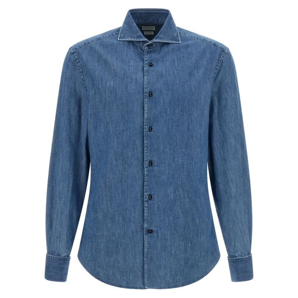Brunello Cucinelli Blue Cotton Men's Blouse